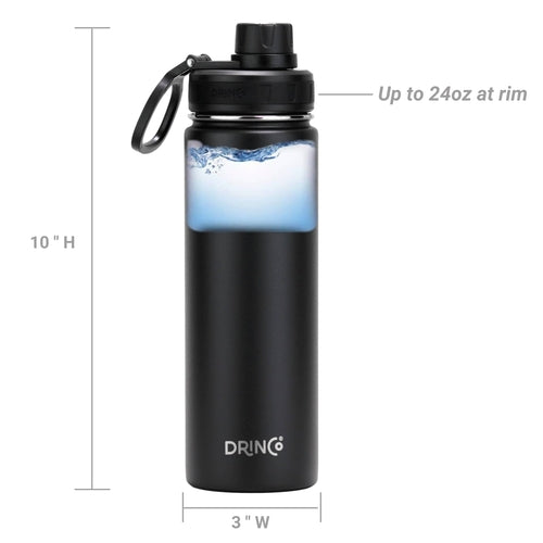 DRINCO 22 oz Insulated Stainless Steel Water Bottle – Black